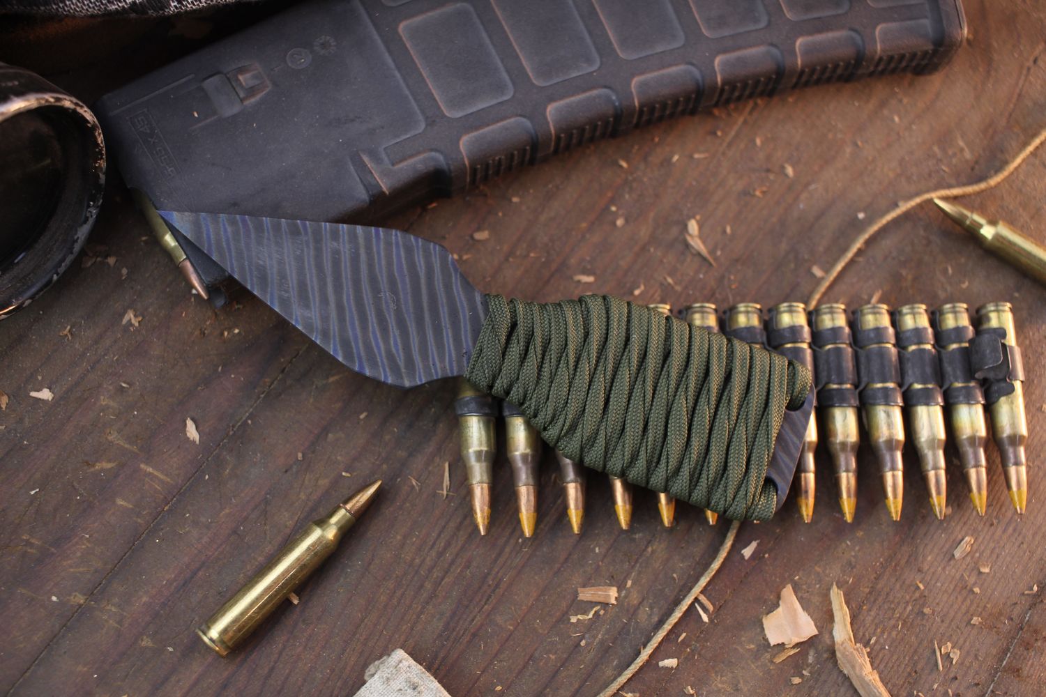 M. Strider Nail 3.5&quot; Push Dagger / OD Green Paracord / Flamed Titanium ( Pre Owned )