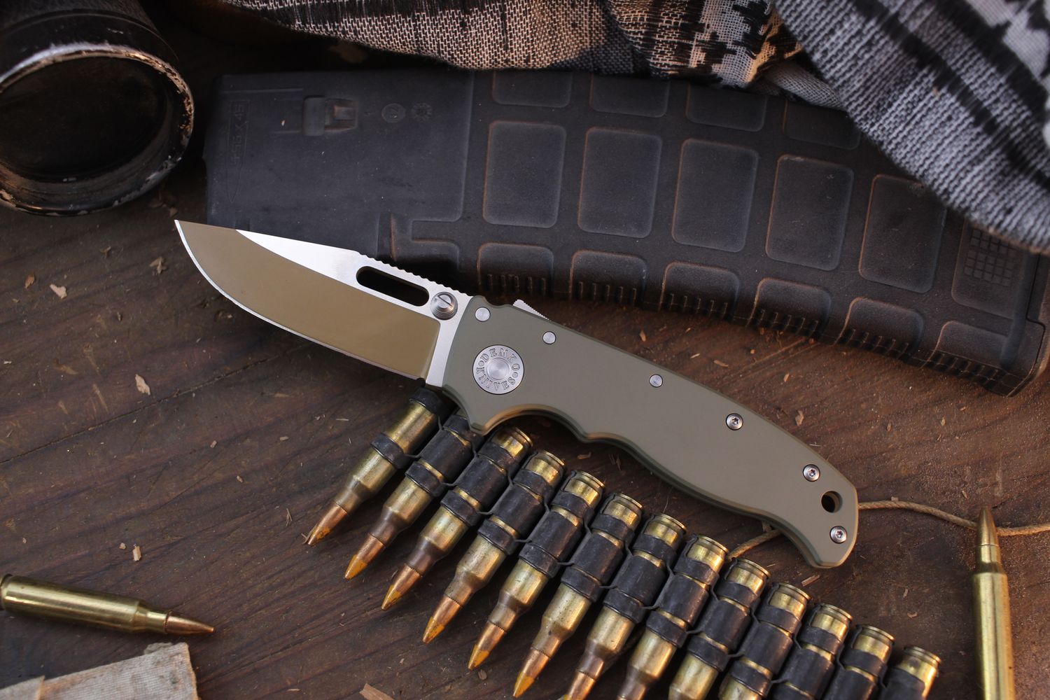 Demko AD20.5 Drop Point  3.2&quot; Shark Lock Folder / OD Green Cerakote Titanium / Desert Tan Cerakote &amp; Polished 20CV