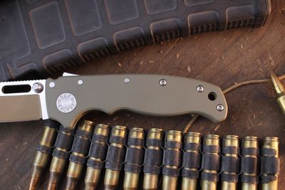Demko AD20.5 Drop Point  3.2" Shark Lock Folder / OD Green Cerakote Titanium / Desert Tan Cerakote &amp; Polished 20CV