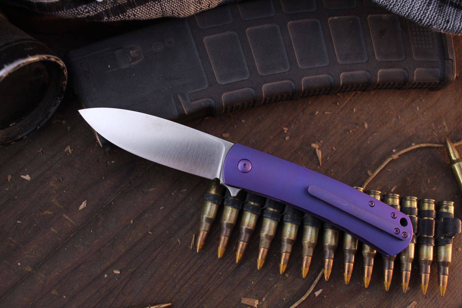 Kaviso x Laconico Left Hand Keen 3.4&quot; Framelock Flipper / Purple Titanium / Satin S35VN ( Pre Owned )