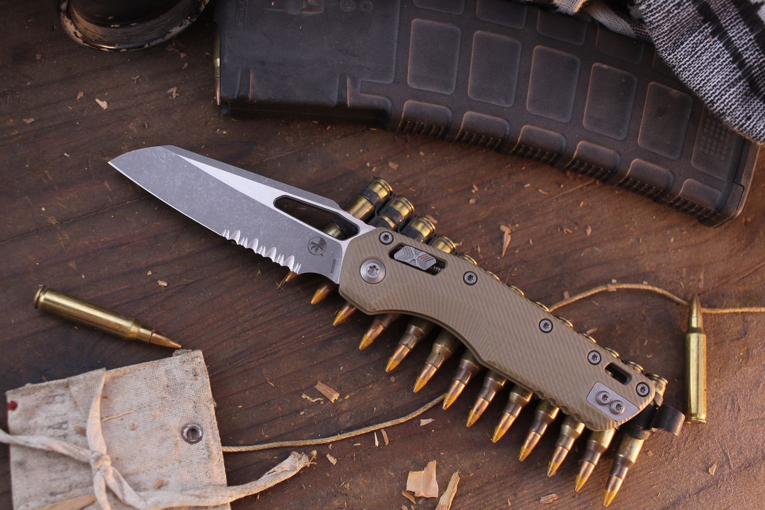 Microtech MSI 3.8&quot; Ram-Lok Folder / Fluted Tan G-10 / Apocalyptic Serrated M390MK