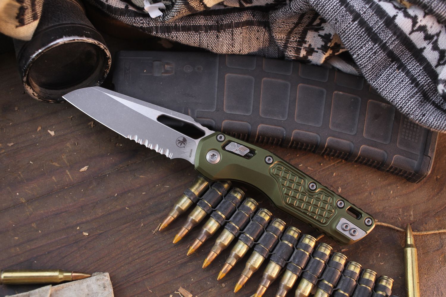Microtech MSI 3.8&quot; Ram-Lok Folder / OD Green Fragged Aluminum / Apocalyptic Serrated M390MK