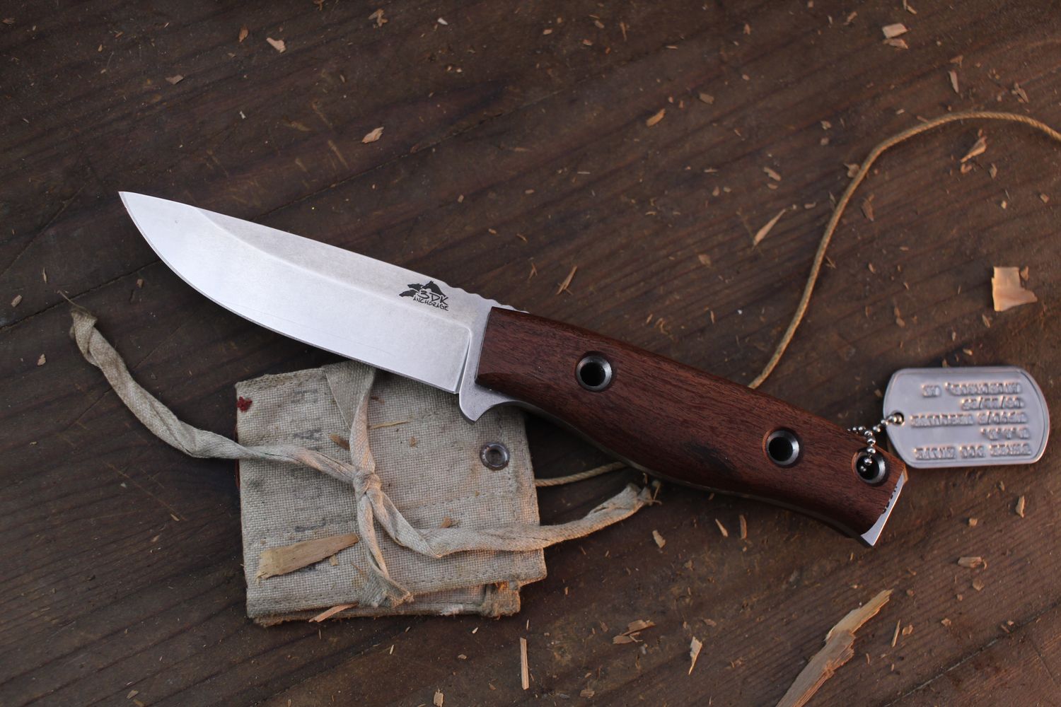 3DK MAK 4&quot; Fixed Drop Point, K110 Blade / Mesquite Wood Handle