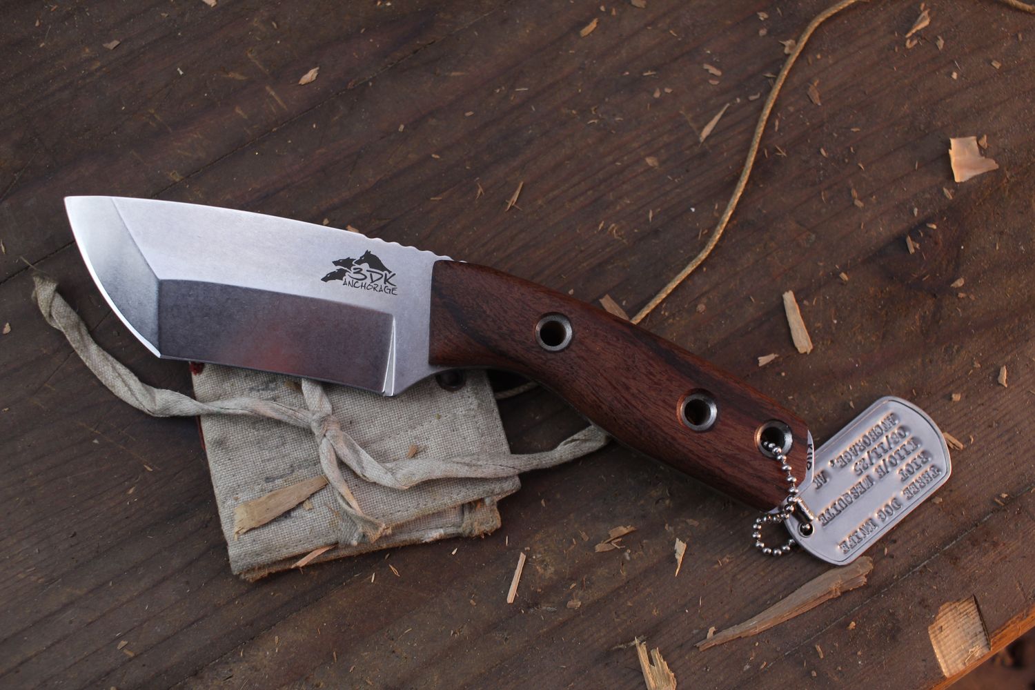 3DK Riot 3.7&quot; Fixed Modified Tanto, K110 Blade / Mesquite Wood