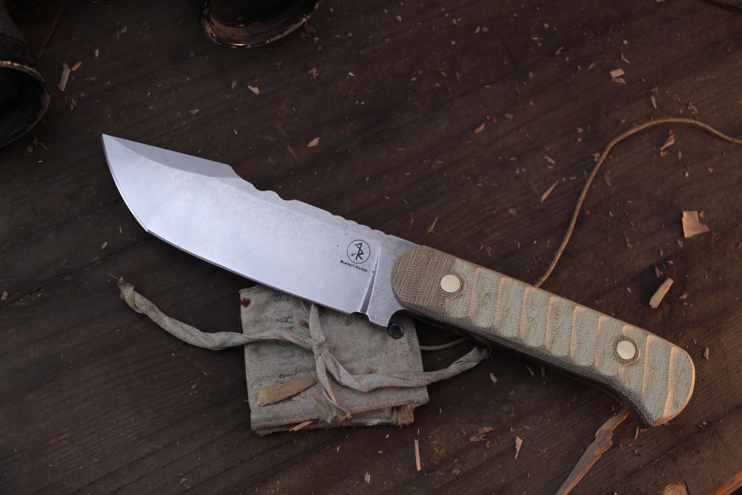 3DK Trevor Barrett Champion Series 5.25&quot; Fixed Modified Tanto, Stonewashed 52100 / Natrual Canvas Micarta Handle