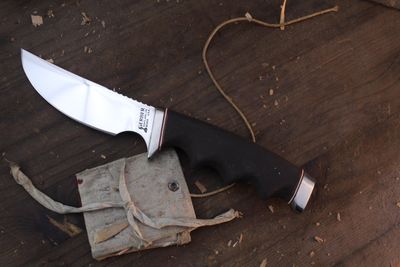 Gerber Vintage Presentation Hunter 425 4.25&quot; Fixed Blade / Brown Rubber &amp; Nickle Guard / Polished 440C ( Pre Owned )