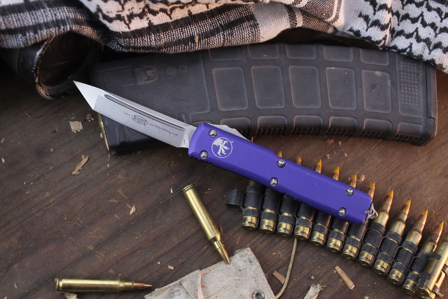 Microtech Ultratech T/E 3.46&quot; OTF Auto / Purple Aluminum / Stonewashed ( Pre Owned )