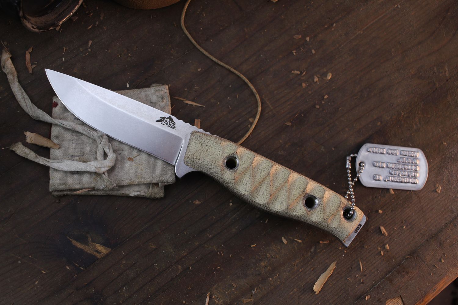3DK MAK 4&quot; Fixed Drop Point, K110 Blade / Natural Canvas Micarta handle