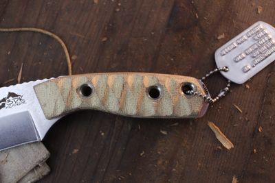 3DK Riot 3.7" Fixed Tanto Point, K110 Blade / Natural Canvas Chugach Mountain Micarta handle