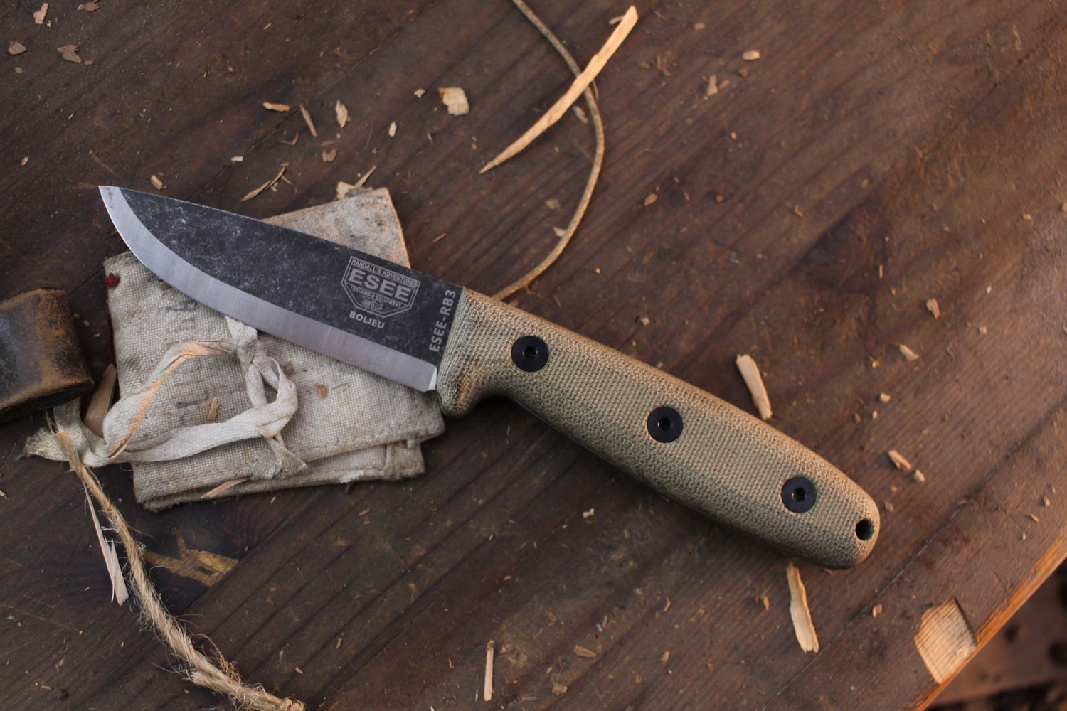 ESEE Knives Camp-Lore Bolieu 3.5&quot; Fixed Blade / Tan Micarta / Blackwashed 1095 ( Pre Owned )