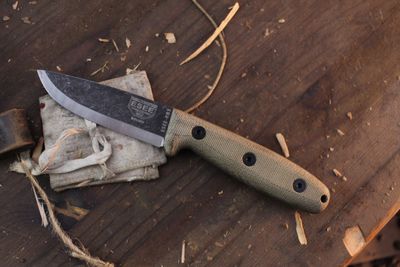 ESEE Knives Camp-Lore Bolieu 3.5&quot; Fixed Blade / Tan Micarta / Blackwashed 1095 ( Pre Owned )