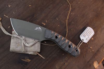 3DK Riot 3.7&quot; Fixed Tanto Point, OD Green Cerakote K110 Blade / Black Micarta Handle ( Pre Owned )