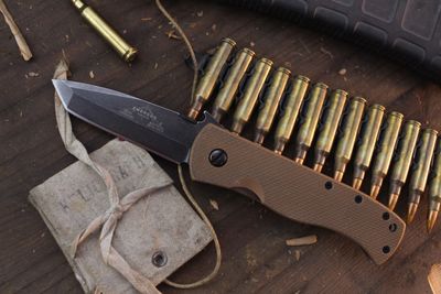 Emerson CQC-7VW TF 3.3&quot; Wave Hooke Tanto Folder / Tan G-10 / Thunderstorm 154CM ( Pre Owned )