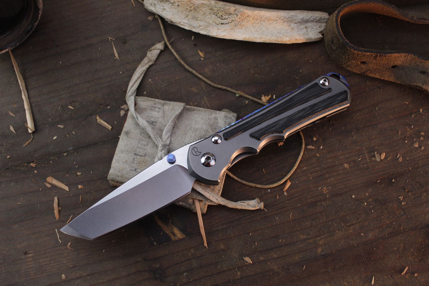 Chris Reeve Knives Large Inkosi Tanto 3.6&quot; Framelock Folder / Titanium &amp; Black Micarta Inlays / Stonewashed MagnCut ( Pre Owned