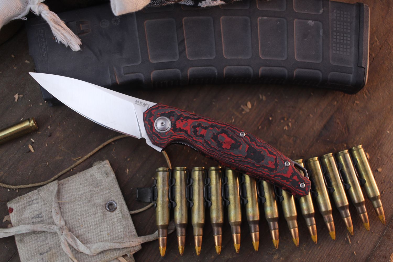 MKM KC Exclusive Goccia 3.35&quot; Linerlock Flipper / Lava Flow Carbon Fiber / Satin M390 ( Pre Owned )