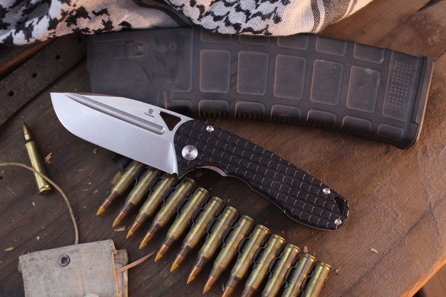 Tenable Knives Midgards Messer Bombur 3.53&quot; Linerlock Folder / Black Frag G-10 / Stonewashed D2 ( Pre owned )