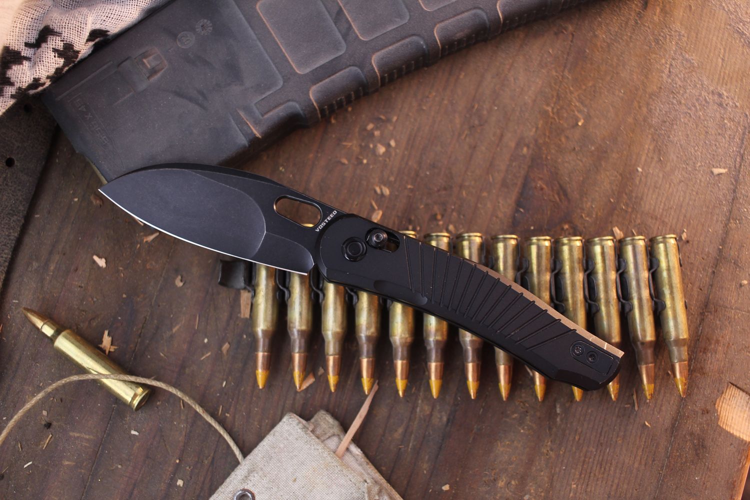 Vosteed RS Knifeworks Morel 2.99&quot; Crossbar Lock Folder / Black Aluminum / Blackwashed N690 ( Pre Owned )