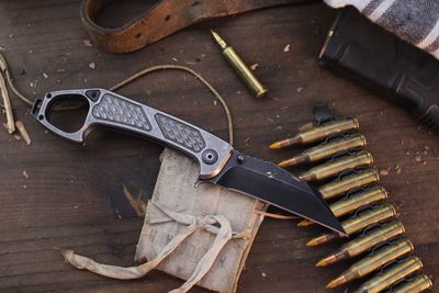 Half Face Blade SHPOS Gen 3 3" Karambit Flipper / Monolithic Titanium Handle / Black Nitride S45VN ( Pre Owned )