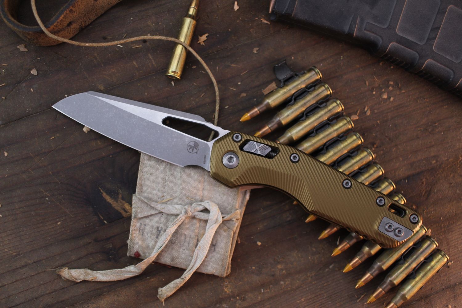 Microtech MSI 3.8&quot; Ram-Lok Folder / Fluted Tan Aluminum / Apocalyptic M390MK ( Pre Owned )