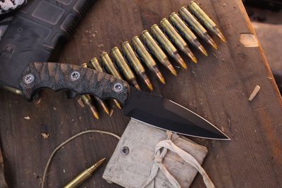 Half Face Blade Humint 3" Fixed Dagger / Black Micarta / Armor Black Cerakote S45VN ( Pre Owned )