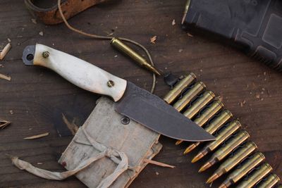 HFB Custom NK Exclusive  Featherlight #2 3.35” Fixed Blade / Caribou Antler &amp; Mosaic Pins / Acid Washed S45VN