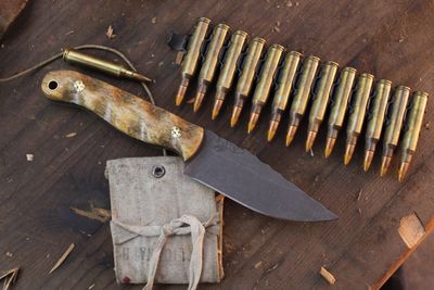 HFB Custom NK Exclusive  Featherlight #1 3.35” Fixed Blade / Walrus Jaw Bone &amp; Mosaic Pins / Acid Washed S45VN