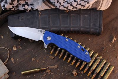 Hinderer XM-18 Skinny Harpoon Spanto 3.5&quot; Framelock Flipper / Blue G-10 &amp; Titaniumi / Stonewashed MagnaCut