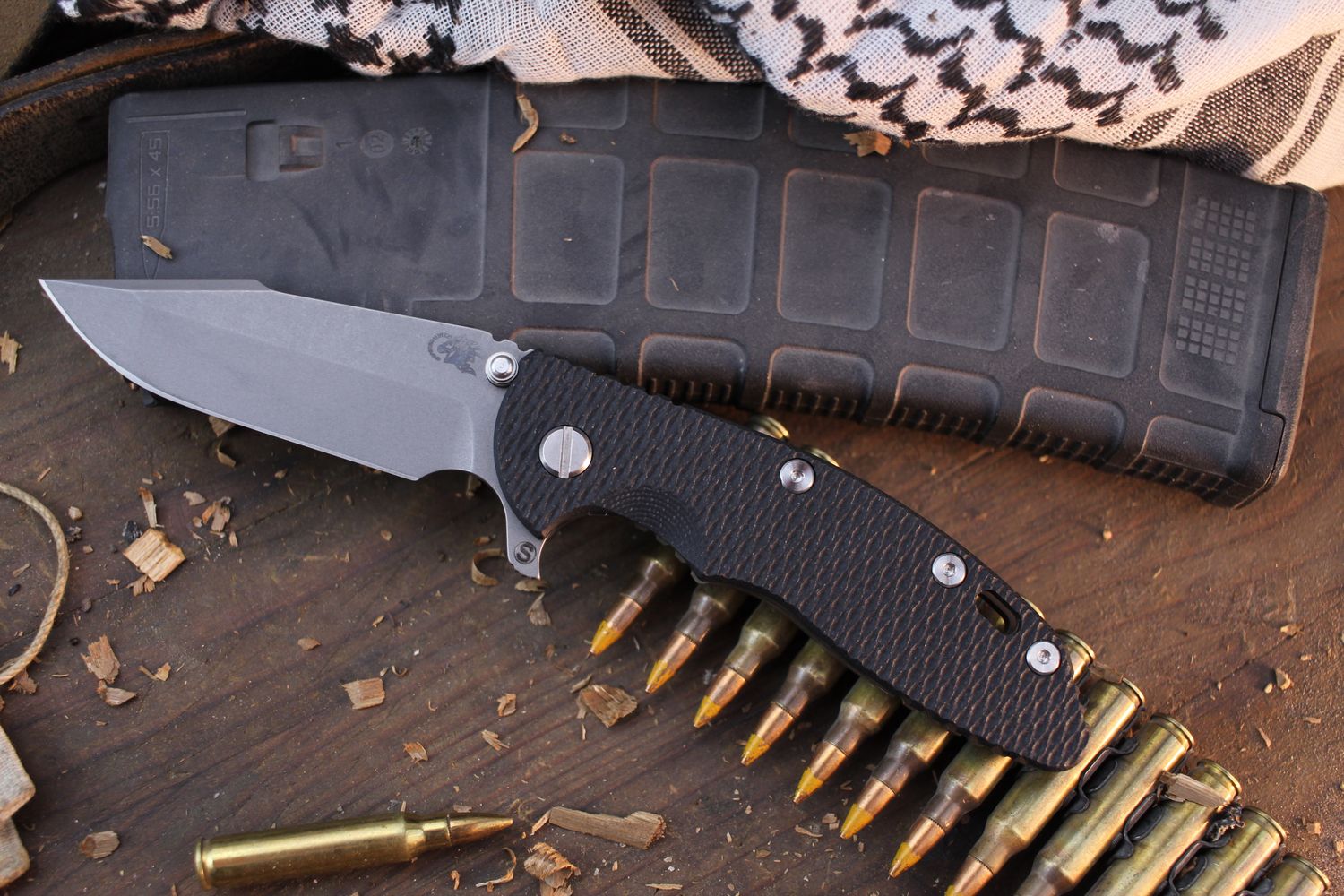 Hinderer XM-18 Skinny Harpoon Spanto 3.5&quot; Framelock Flipper / Black G-10 &amp; Battle Bronze Ti / Working Finish MagnaCut