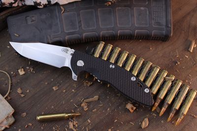 Hinderer XM-18 Skinny Harpoon Spanto 3.5&quot; Framelock Flipper / Black G-10 &amp; Titanium / Stonewashed MagnaCut