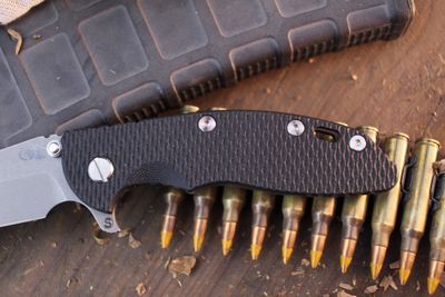 Hinderer XM-18 Skinny Harpoon Spanto 3.5&quot; Framelock Flipper / Black G-10 &amp; Battle Bronze Ti / Working Finish MagnaCut