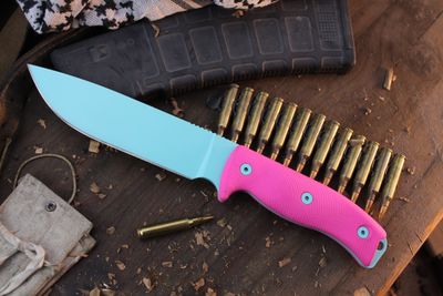 ESEE Knives 6PB 6.5&quot; Fixed Blade / Prison Pink Cerakote Micarta / Robbins Egg Blue Cerakote 1095 ( Pre Owned )