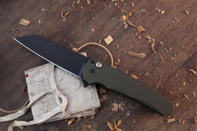 Pro-Tech NYCKS Malibu 3.3&quot; Button Lock Flipper / Green Textured Aluminum / Black CPM-MagnaCut ( Pre Owned )