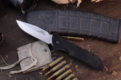 Emerson Super Raven S 3.875&quot; Linerlock Folder / Black G-10 / Stonewashed 154CM ( Pre Owned )
