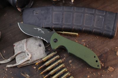 Emerson USN Lost &amp; Found Vault Commander 3.75&quot; Linerlock Folder / Green G-10 / OD Green Serrated 154CM ( Pre Owned )