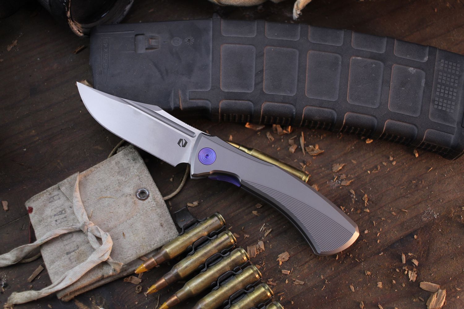 Null Knives Ghoul 3&quot; Linerlock Front Flipper / Bead Blasted Titanium / Satin S90V ( Pre Owned )