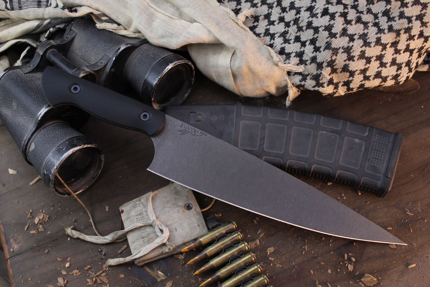 Half Face Blade 10&quot; Chef Knife / Black G-10 / Acidwashed S45VN