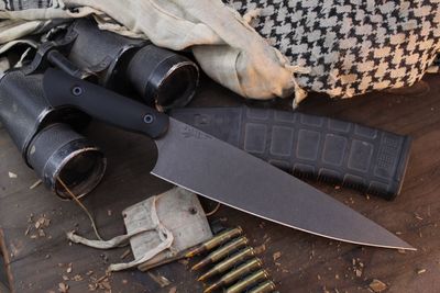 Half Face Blade 10" Chef Knife / Black G-10 / Acidwashed S45VN