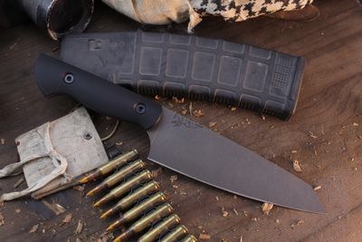 Half Face Blade 6.5" Santoku / Black G-10 / Acidwashed S45VN