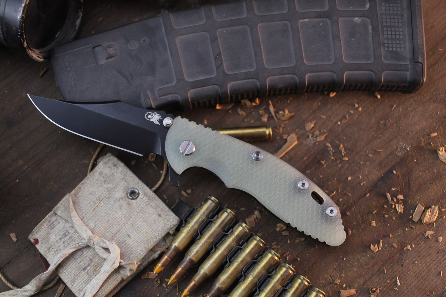 Hinderer XM-18 Bowie 3.5&quot; Framelock Flipper / Jade G-10 &amp; Battle Black Titanium / Battle Black MagnaCut