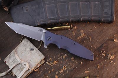 Hinderer Eklipse Tanto 3.5&quot; Framelock Flipper / Battle Blue Titanium / Working Finish 20CV ( Pre Owned )