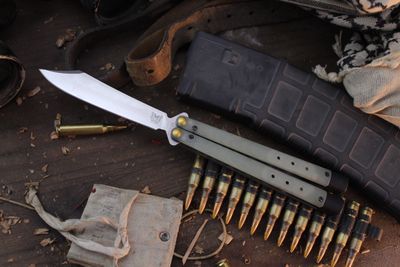 Benchmade Necron 4.6&quot; Balisong Butterfly / Jade G-10 &amp; Tungsten Weights / Stonewashed S30V ( Pre Owned )