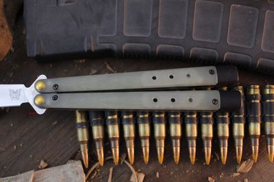 Benchmade Necron 4.6&quot; Balisong Butterfly / Jade G-10 &amp; Tungsten Weights / Stonewashed S30V ( Pre Owned )