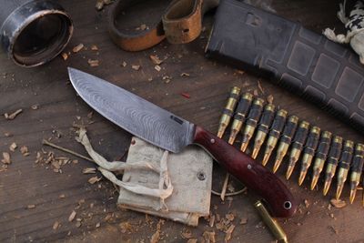 Mark Couch Large 4.75 Utility / Padauk / Alaskan Forged Damascus ( Pre Owned )