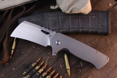 Kansept Knives Limited Edition Leviathan 3.9&quot; Framelock Flipper / Bead Blasted Titanium / Satin S35VN ( Pre Owned )