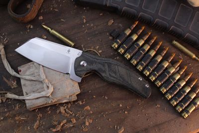 Kizer Sheepdog XL 4&quot; Linerlock Flipper / Black Micarta / Stonewashed BD1N ( Pre Owned )