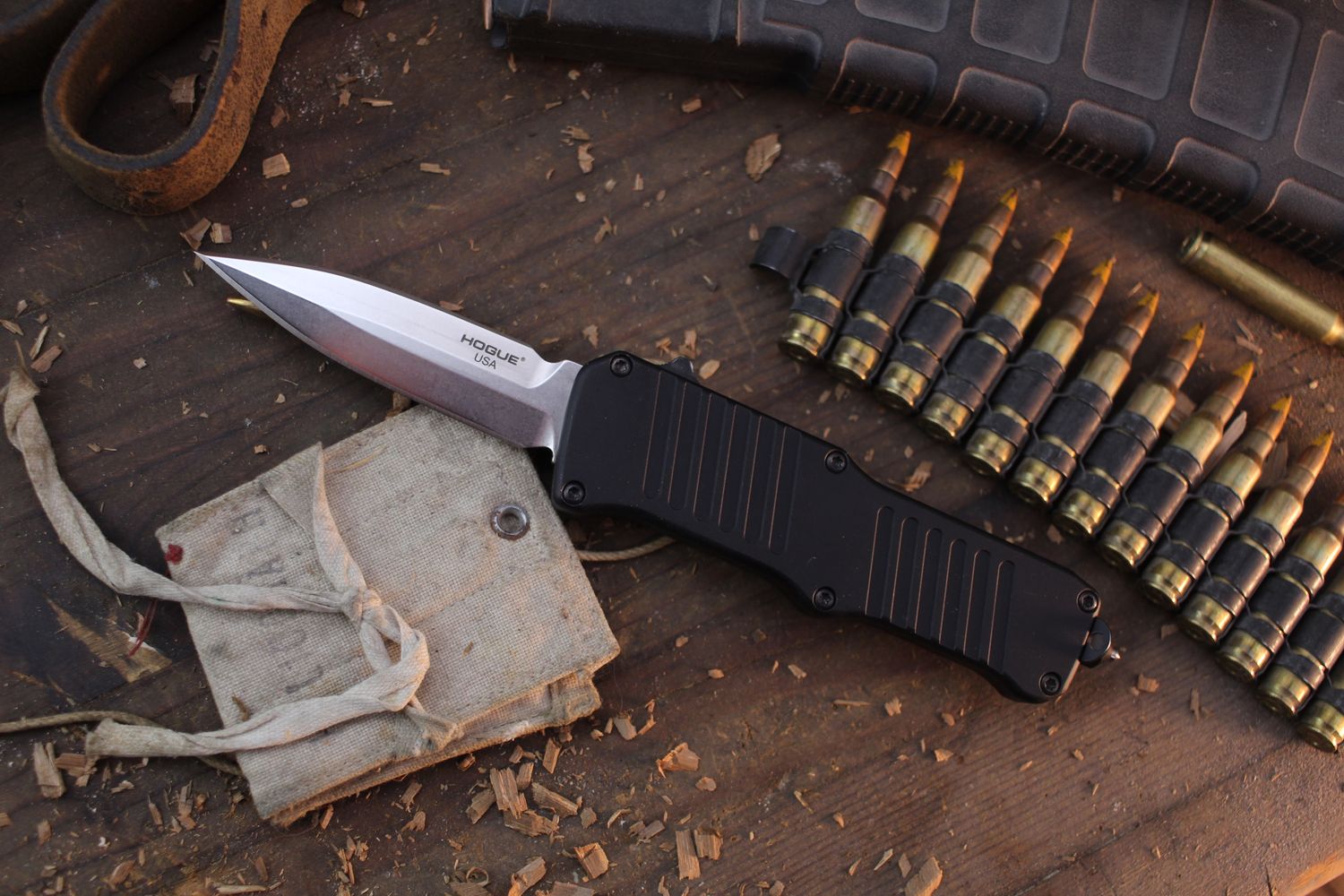 Hogue Mini Incursion D/E 3&quot; OTF AUTO / Black Aluminum / Stonewashed 154CM ( Pre Owned )