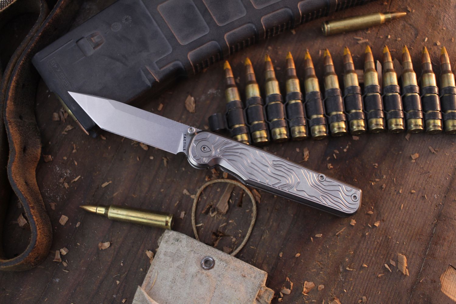 Tactile Knife Co. Limited Edition Rockwall 3&quot; Linerlock Folder / Machined Topo Titanium / Stonewashed CPM-MagnaCut ( Pre Owned