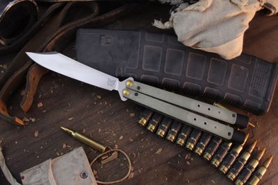 Benchmade Necron 4.6&quot; Balisong Butterfly / Jade G-10 &amp; Tungsten Weights / Stonewashed S30V ( Pre Owned )