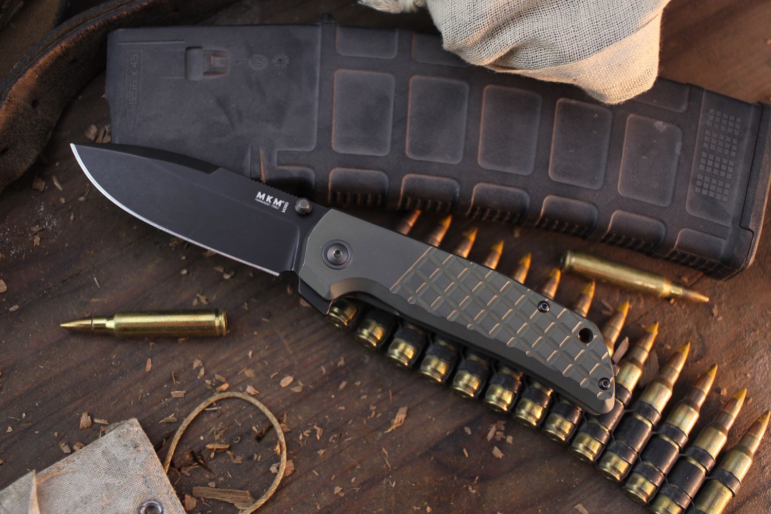 MKM Maximo 3.23&quot; Framelock Flipper / Green Fragged Titanium / Black M390 ( Pre Owned )