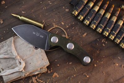 GiantMouse Vox/Anso 2.6" Fixed Blade / Skeletonized With Leather Scales / Black PVD M390